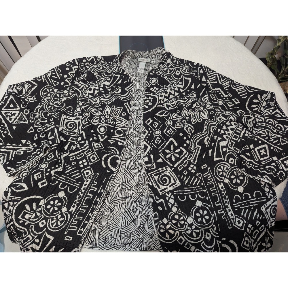 Catherines Open Front Jacket Womens 3X Black White Tribal Quilted Good Boho